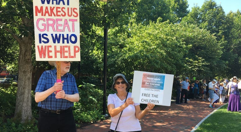 Seniors protest US treatment of migrant kids by 'caging' themselves in excessive heat